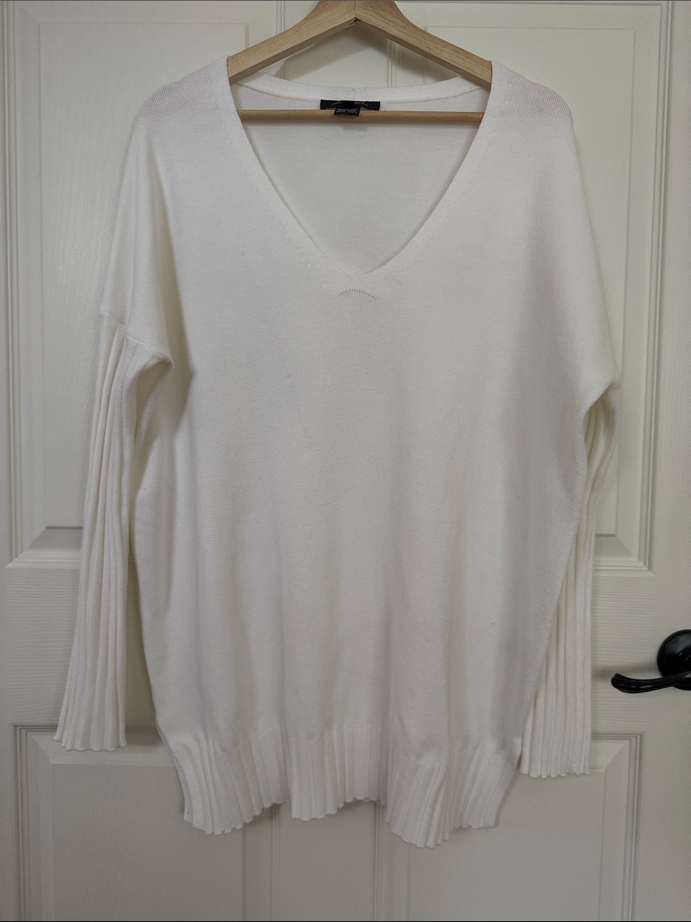 French Connection Oversized White V-Neck Sweater